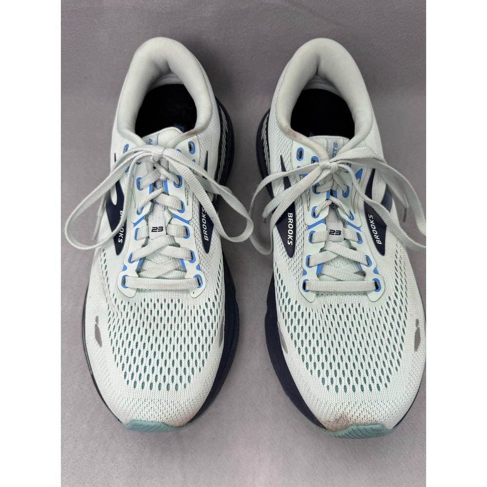 Brooks Adrenaline GTS 23 Womens 9.5 Wide D Running Shoes Mint Navy 1203811D471